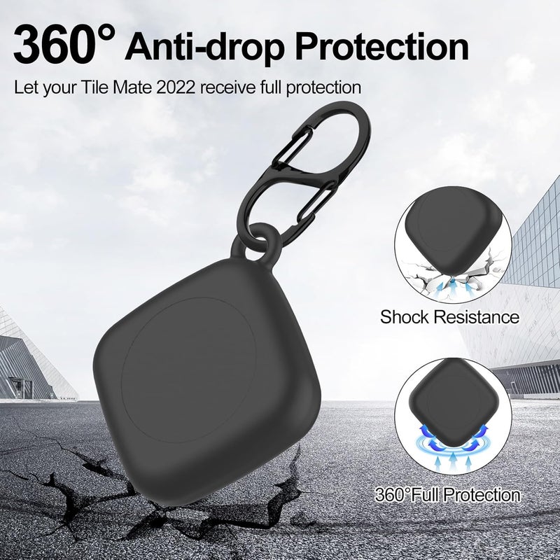 SGHLDE Silicone Case for Life360 Tile Tracker 2 Pack, for Tile Mate 2022 Full Body IPX8 Waterproof and Anti-Scratch Protective with Carabiner for Kids, Keys, Luggage, Cat/Dog Collar Tag (Black+Black) - Image 3